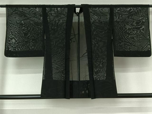 平和屋着物▽羽織 スリーシーズン 春夏秋 塵除け 立波文 黒地 正絹 逸品 AABJ6128jh