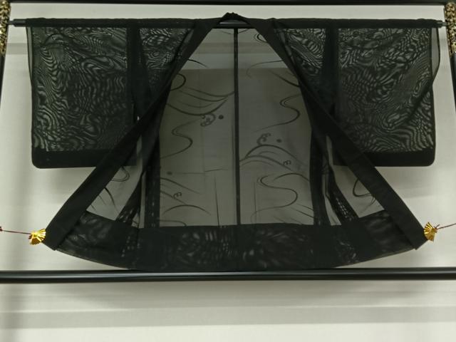 平和屋着物▽羽織 スリーシーズン 春夏秋 塵除け 立波文 黒地 正絹 逸品 AABJ6128jh