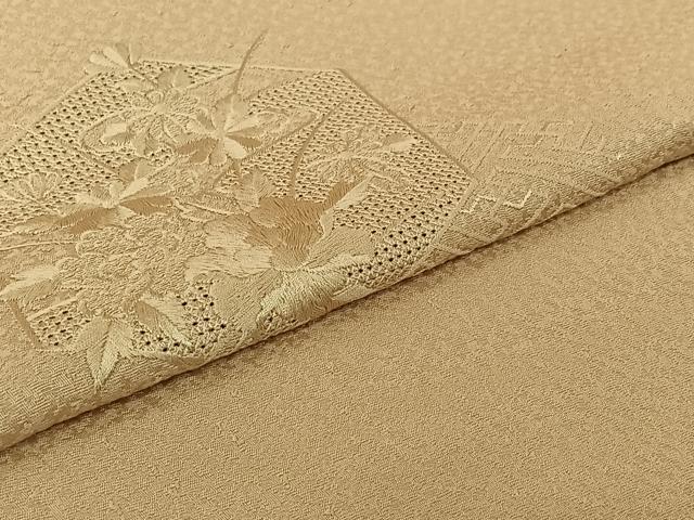 平和屋着物▽無地絵羽訪問着 単衣 中国三大刺繍 汕頭刺繍 スワトウ刺繍 総刺繍 亀甲花地紋 肌色 正絹 逸品 AABJ6131jh