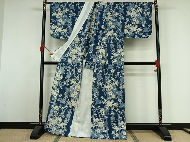 平和屋着物▽染織の名門 しょうざん 生紬 単衣 草花文 正絹 逸品 AABJ6136jh