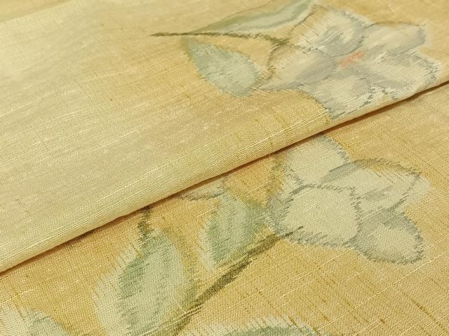 平和屋着物▽上質な紬 単衣 草花文 正絹 逸品 AABJ6142jh