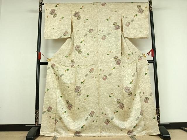 平和屋着物▽上質な小紋 単衣 貝桶花文 正絹 逸品 AABJ6143jh