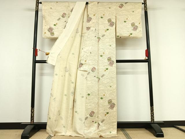 平和屋着物▽上質な小紋 単衣 貝桶花文 正絹 逸品 AABJ6143jh