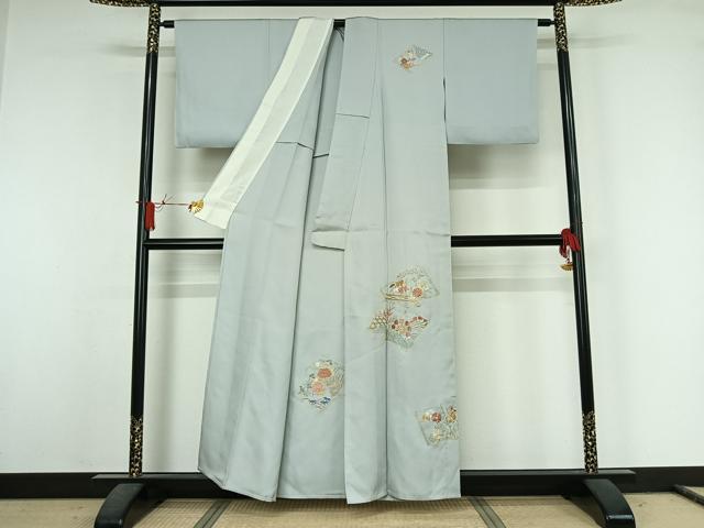平和屋着物▽訪問着 単衣 総刺繍 駒刺繍 冊子花文 金糸 正絹 逸品 AABJ6145jh