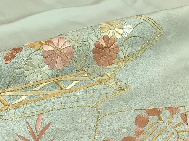 平和屋着物▽訪問着 単衣 総刺繍 駒刺繍 冊子花文 金糸 正絹 逸品 AABJ6145jh