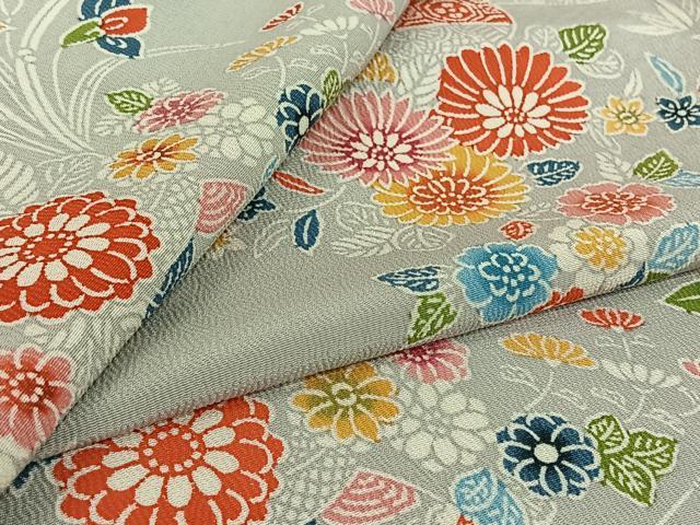 平和屋着物▽上質な小紋 単衣 型染め 飾花文 鬼しぼ縮緬 正絹 逸品 AABJ6149jh