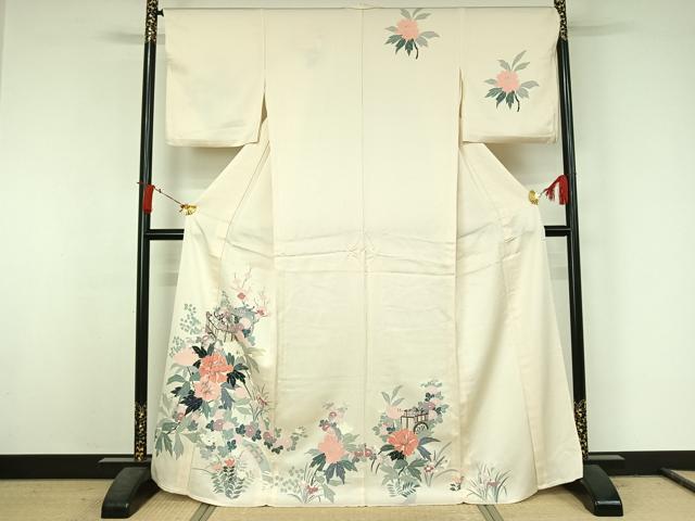 平和屋着物▽訪問着 単衣 御所車花文 正絹 逸品 AABJ6150jh