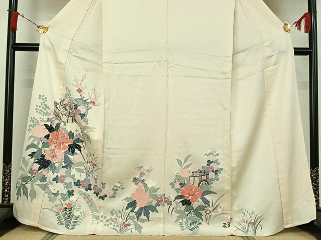 平和屋着物▽訪問着 単衣 御所車花文 正絹 逸品 AABJ6150jh