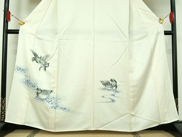 平和屋着物▽訪問着 単衣 手描き 鴛鴦 正絹 逸品 AABJ6153jh