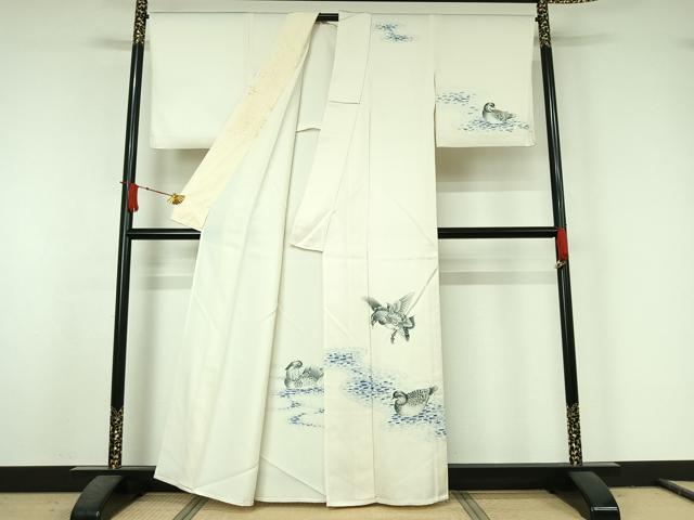 平和屋着物▽訪問着 単衣 手描き 鴛鴦 正絹 逸品 AABJ6153jh
