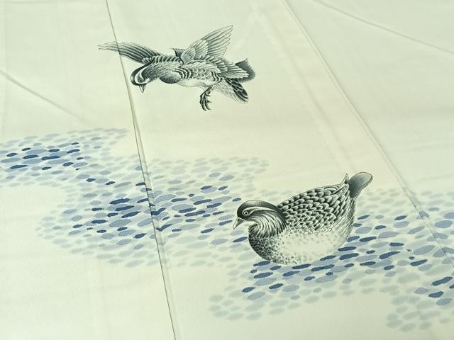 平和屋着物▽訪問着 単衣 手描き 鴛鴦 正絹 逸品 AABJ6153jh