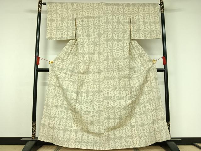 平和屋着物▽本塩沢 単衣 草花文 正絹 逸品 AABJ6157jh