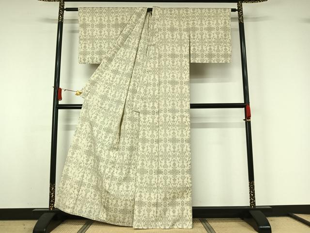平和屋着物▽本塩沢 単衣 草花文 正絹 逸品 AABJ6157jh