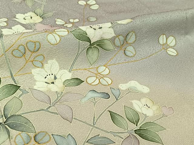 平和屋着物▽訪問着 単衣 草花文 金彩 正絹 逸品 AABJ6158jh