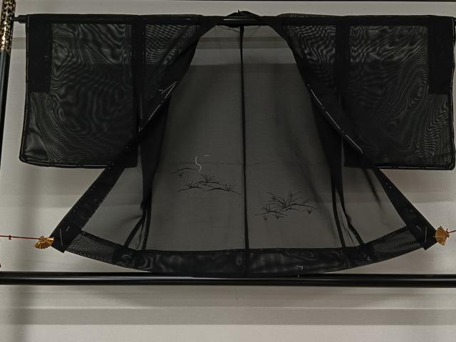 平和屋着物▽羽織 スリーシーズン 春夏秋 塵除け 草花文 黒地 未使用 AABJ6160jh