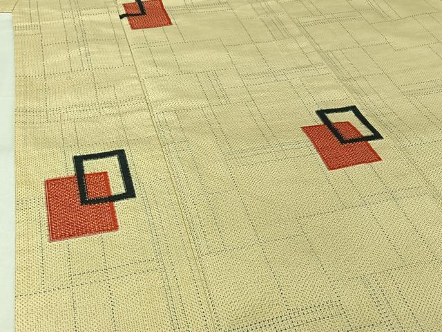 平和屋着物▽上質な紬 単衣 幾何学文様 正絹 逸品 AABJ6162jh