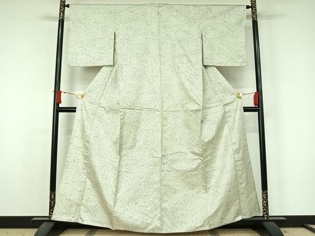 平和屋着物▽上質な紬 単衣 流水草葉文 正絹 逸品 AABJ6164jh
