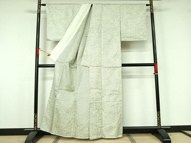 平和屋着物▽上質な紬 単衣 流水草葉文 正絹 逸品 AABJ6164jh
