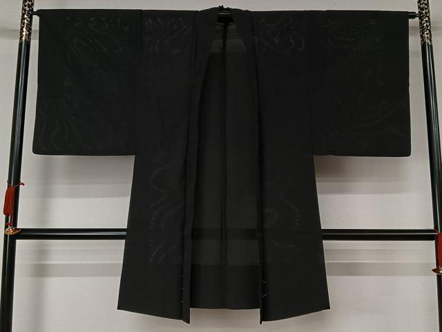 平和屋着物▽男性 長羽織 スリーシーズン 春夏秋 塵除け 黒地 正絹