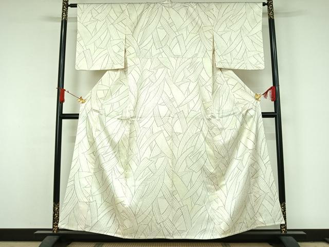 平和屋着物▽上質な小紋 単衣 手描き 草葉文 正絹 逸品 AABJ6166jh