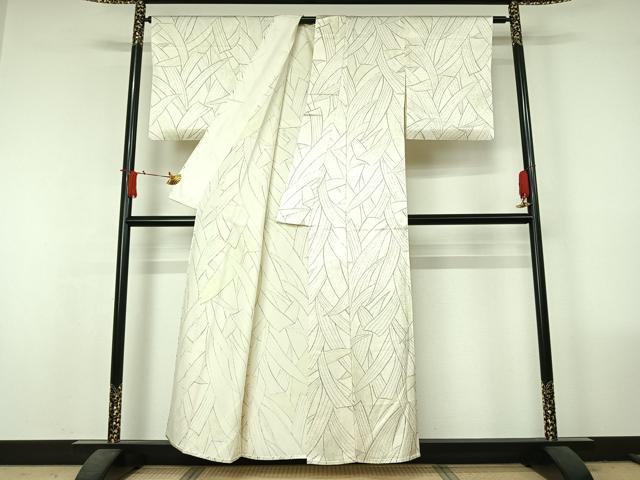 平和屋着物▽上質な小紋 単衣 手描き 草葉文 正絹 逸品 AABJ6166jh