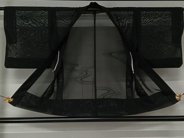 平和屋着物▽羽織 スリーシーズン 春夏秋 塵除け 流水文 黒地 正絹 逸品 AABJ6167jh