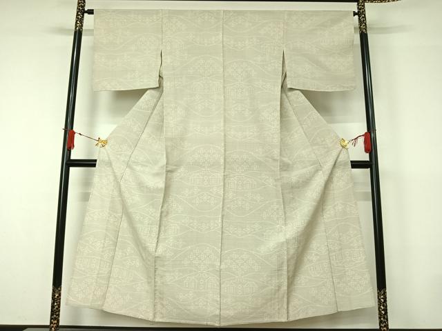 平和屋着物▽上質な紬 単衣 風景花文 正絹 逸品 AABJ6169jh
