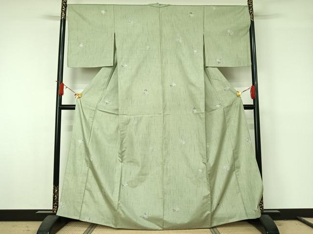平和屋着物▽上質な小紋 単衣 紬地 唐草文 正絹 逸品 AABJ6172jh