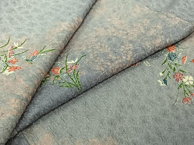 平和屋着物▽上質な小紋 単衣 ふくれ織 花籬文 正絹 逸品 未使用 AABJ6175jh