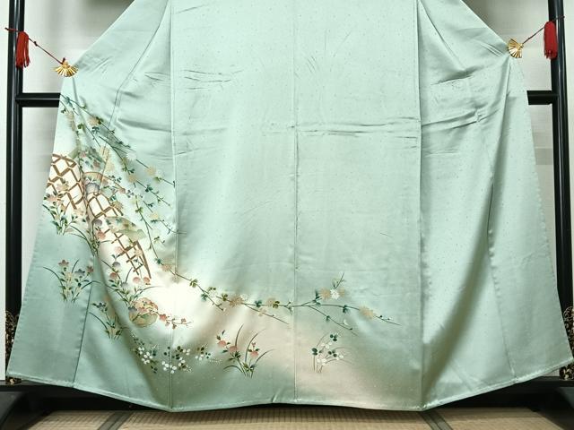 平和屋着物▽訪問着 単衣 地紙花文 暈し染め 金彩 正絹 逸品 AABJ6176jh