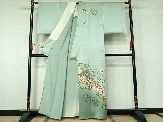 平和屋着物▽訪問着 単衣 地紙花文 暈し染め 金彩 正絹 逸品 AABJ6176jh
