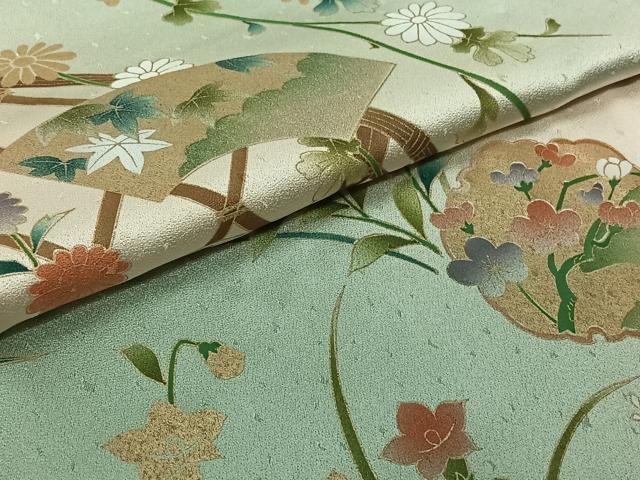 平和屋着物▽訪問着 単衣 地紙花文 暈し染め 金彩 正絹 逸品 AABJ6176jh