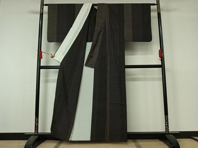 平和屋着物▽本場大島紬 単衣 7マルキ 間道 正絹 逸品 AABJ6178jh