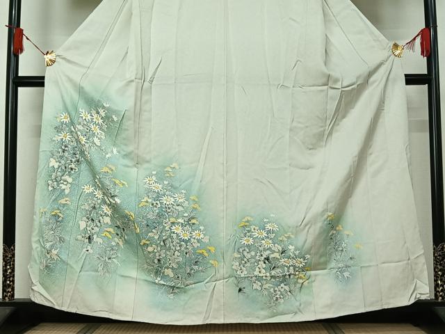 平和屋着物▽訪問着 単衣 手描き 草花文 暈し染め 正絹 逸品 AABJ6179jh