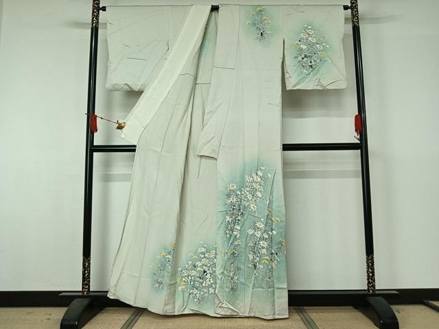 平和屋着物▽訪問着 単衣 手描き 草花文 暈し染め 正絹 逸品 AABJ6179jh