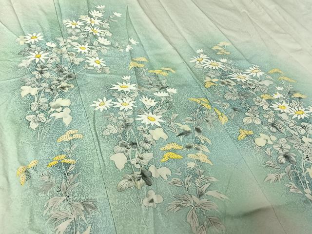 平和屋着物▽訪問着 単衣 手描き 草花文 暈し染め 正絹 逸品 AABJ6179jh