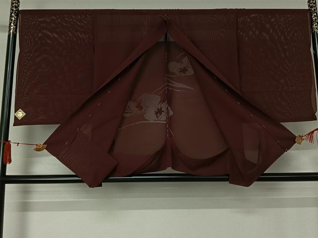 平和屋着物▽羽織 スリーシーズン 春夏秋 塵除け 雲取り花文 葡萄色 金久織物 仮絵羽 正絹 逸品 未使用 AABJ6180jh