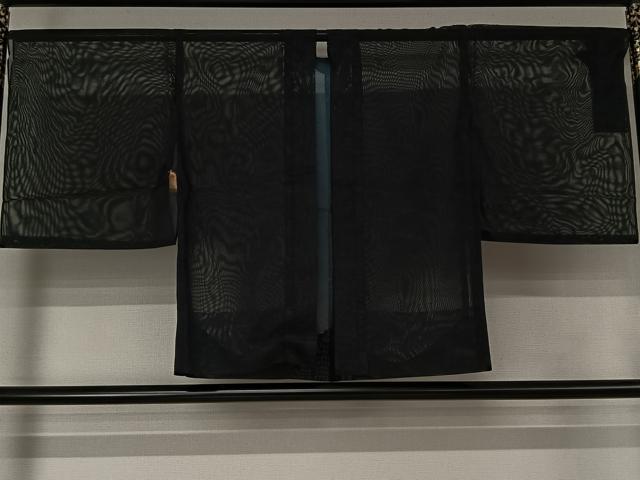 平和屋着物▽羽織 スリーシーズン 春夏秋 塵除け 草花文 黒地 仮絵羽 正絹 逸品 未使用 AABJ6184jh