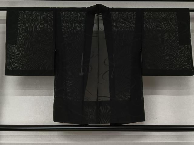平和屋着物▽羽織 スリーシーズン 春夏秋 塵除け 流水文 黒地 正絹 逸品 AABJ6187jh