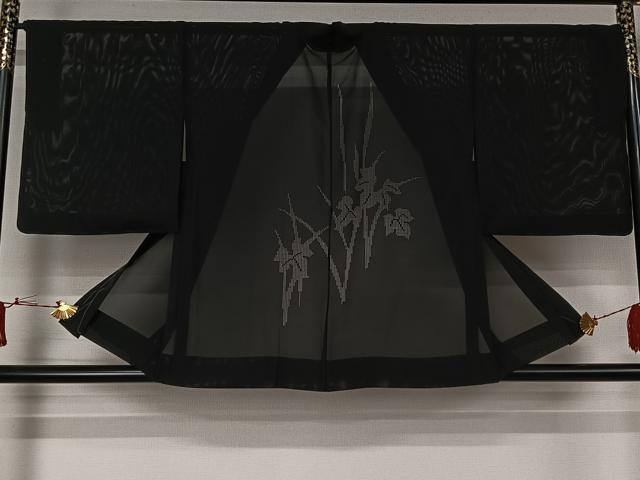 平和屋着物▽羽織 スリーシーズン 春夏秋 塵除け 草花文 黒地 正絹 逸品 AABJ6189jh
