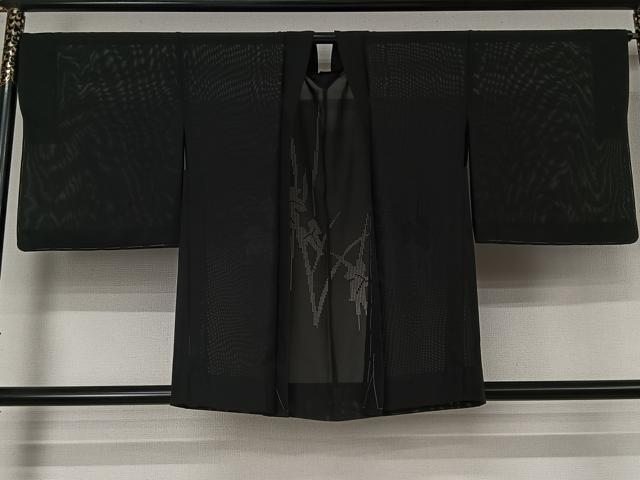平和屋着物▽羽織 スリーシーズン 春夏秋 塵除け 草花文 黒地 正絹 逸品 AABJ6189jh