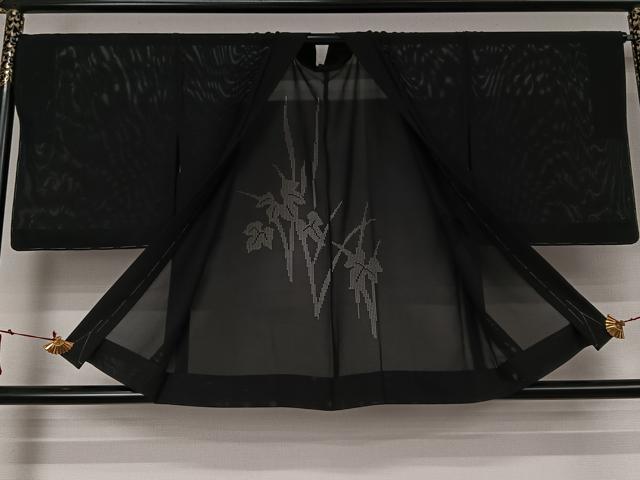 平和屋着物▽羽織 スリーシーズン 春夏秋 塵除け 草花文 黒地 正絹 逸品 AABJ6189jh