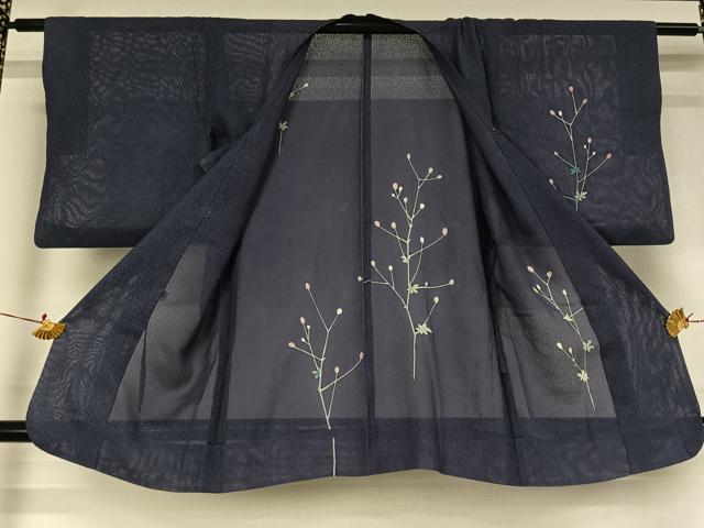 平和屋着物▽道行コート スリーシーズン 春夏秋 塵除け 枝葉文 正絹 逸品 AABJ6195jh