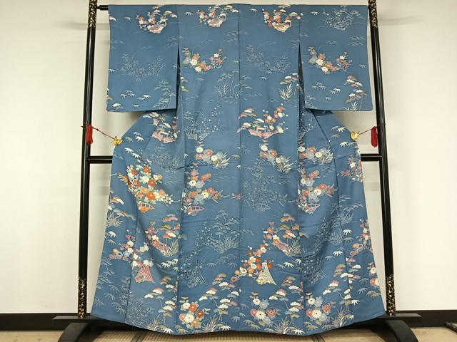 平和屋着物▽訪問着 単衣 友禅 風景花文 正絹 逸品 AABJ6197jh