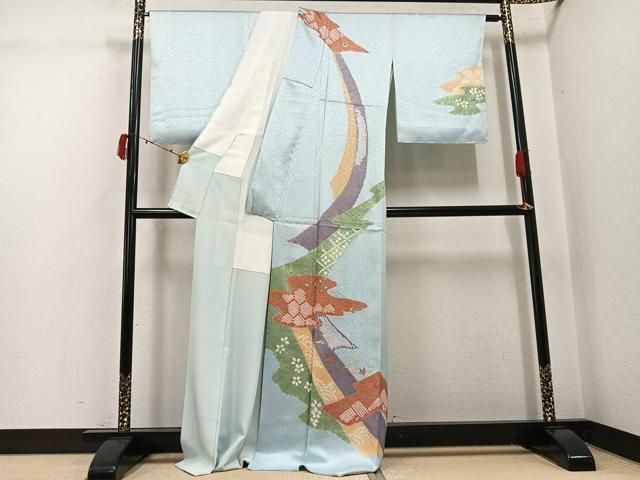 平和屋着物●訪問着 駒刺繍 絞り 吉祥花文 金彩 正絹 逸品 AABJ6205ph