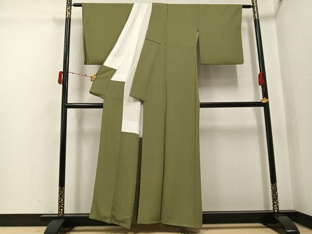 平和屋着物●上質な色無地 油色 正絹 逸品 AABJ6206ph