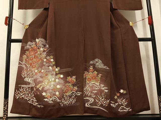 平和屋着物●訪問着 型染め 御所車草花文 暈し染め 鬼しぼ縮緬 正絹 逸品 AABJ6210ph