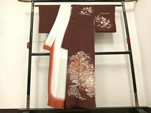 平和屋着物●訪問着 型染め 御所車草花文 暈し染め 鬼しぼ縮緬 正絹 逸品 AABJ6210ph