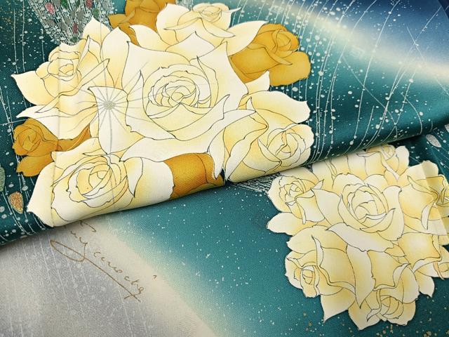 平和屋着物●Guy Laroche ギ・ラロッシュ 振袖 舞花文 暈し染め 金銀彩 正絹 逸品 AABJ6211ph