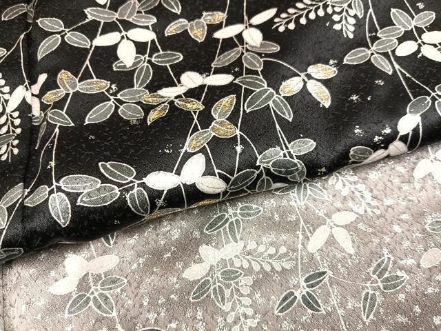 平和屋着物●訪問着 草花文 暈し染め 黒地 銀彩 正絹 逸品 AABJ6212ph